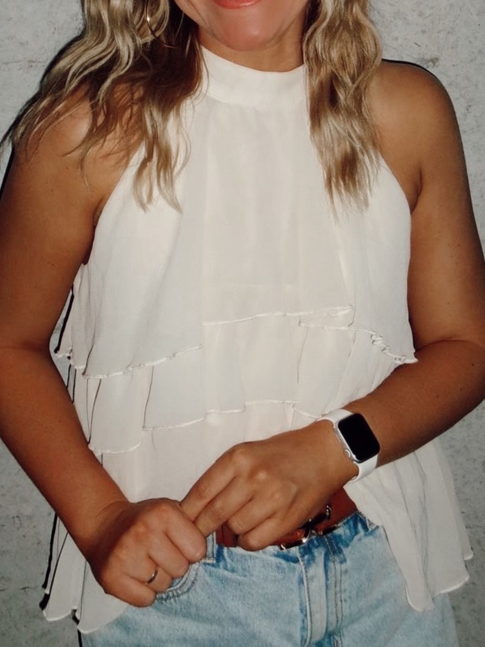 White Ruffled Halter Top